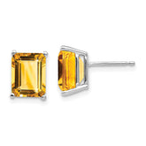 14k White Gold 9x7mm Emerald Cut Citrine Earrings